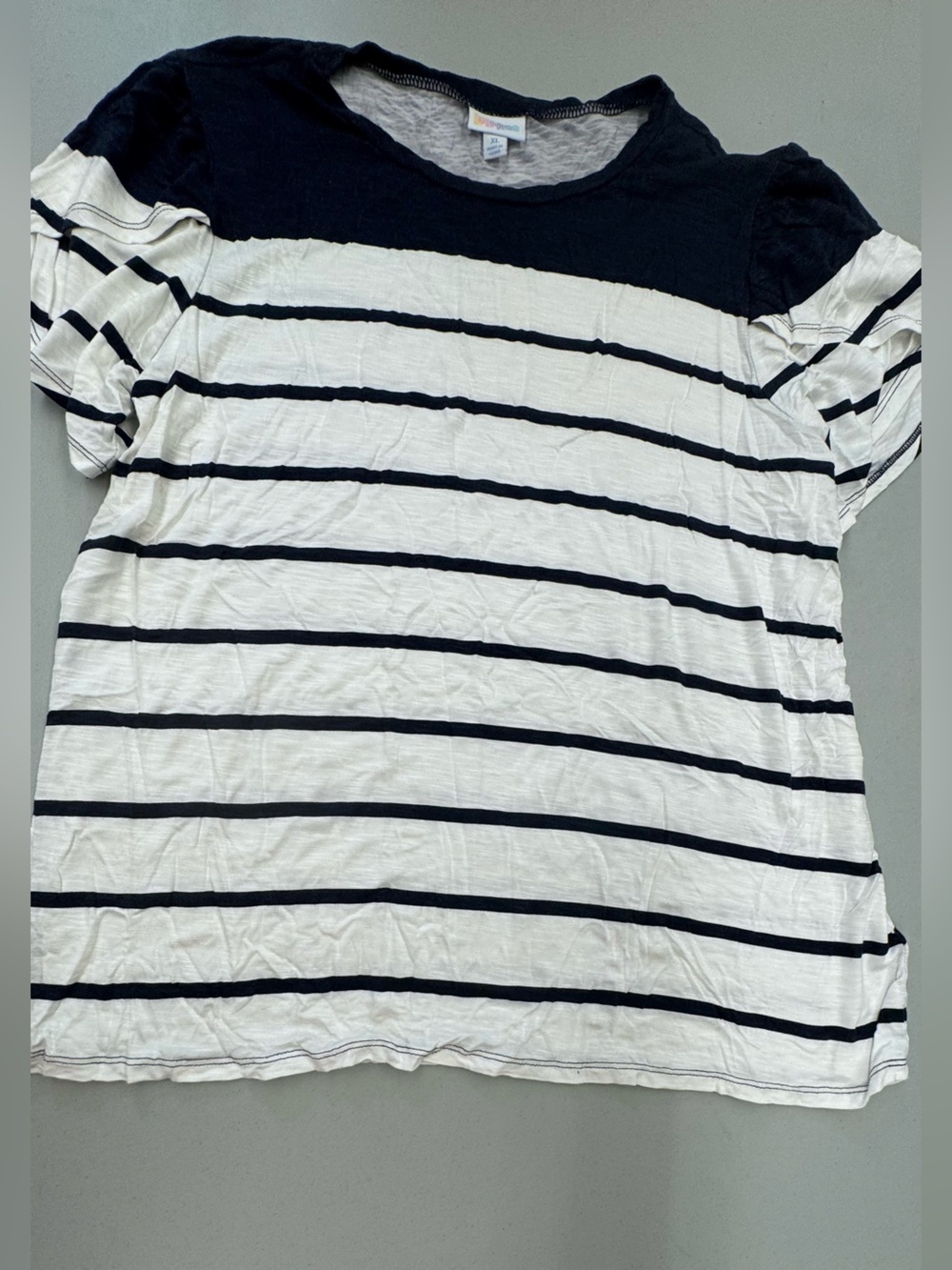 LuLaRoe Navy and White Striped Olive Short Sleeve Tee shirt top